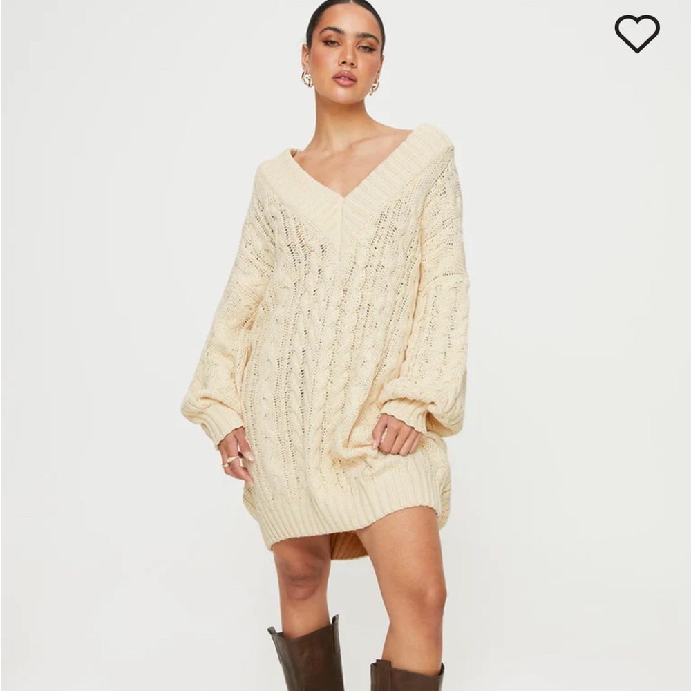 PRINCESS POLLY DRAVI MINI CHUNKY SWEATER DRESS  COLOR OATMEAL  M/L 🥣